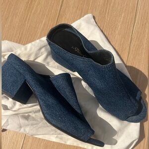 3.1 Phillip Lim Dark Blue Denim Peep-Toe Block Heel Mules